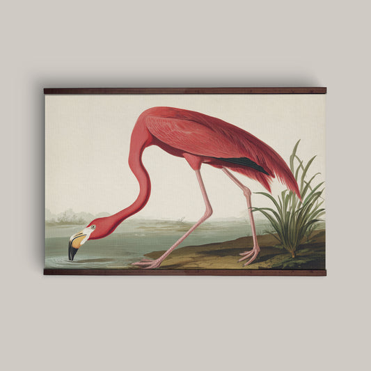 Vintage Flamingo Wall Art Canvas Tapestry – Antique Bird Illustration, Natural Coastal Décor