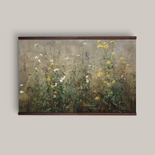 Rustic Wildflower Meadow Tapestry – Earthy Floral Wall Art, Vintage Nature Hanging, Neutral Cottage Décor