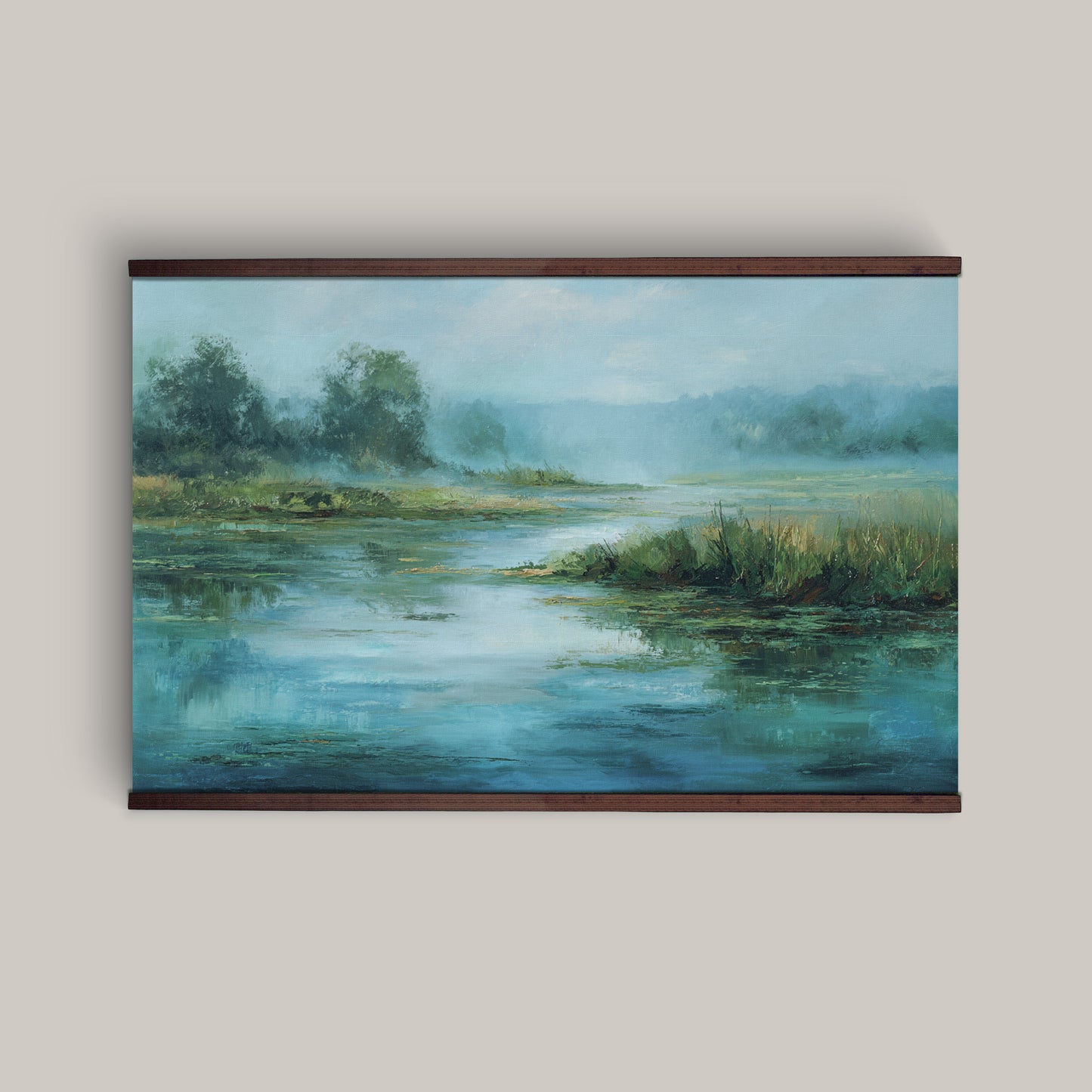 Lake Tapestry – Blue Landscape Wall Art, Nature Lake Scene, Calm Water Wall Hanging, Extra Large Art