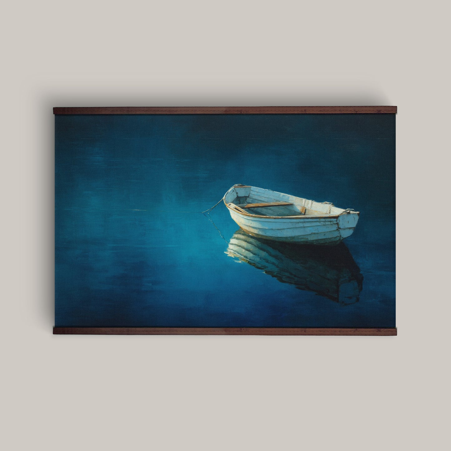 Blue Boat on Water Tapestry – Calm Coastal Wall Art, Minimal Nautical Décor