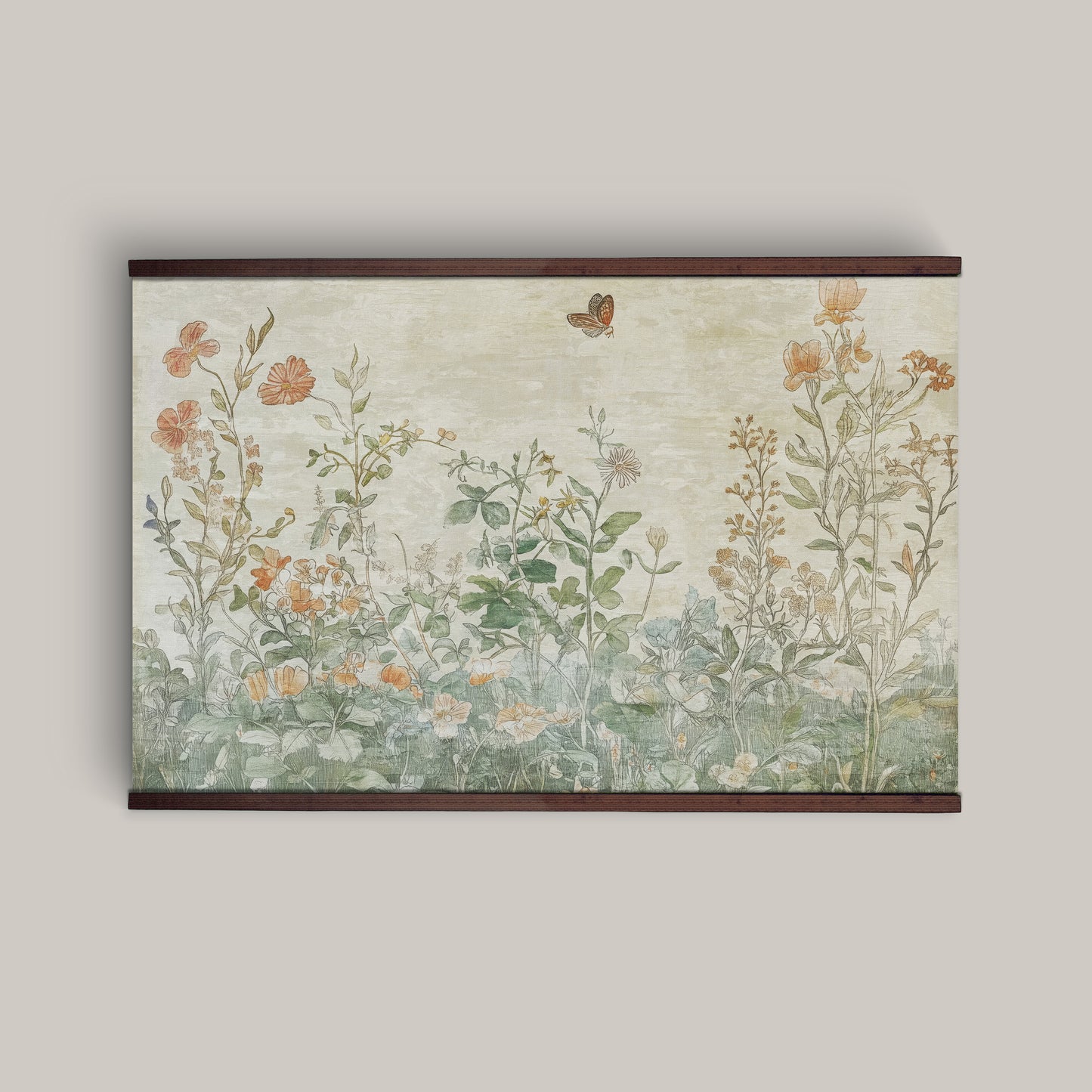 Wildflower Garden Tapestry Wall Art – Soft Botanical Design with Wooden Hangers | Art Muse
