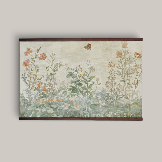 Wildflower Garden Tapestry Wall Art – Soft Botanical Design with Wooden Hangers | Art Muse
