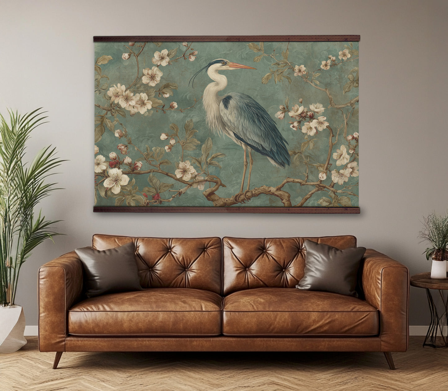 Blue Heron Wall Art – Chinoiserie Floral Tapestry | Art Muse