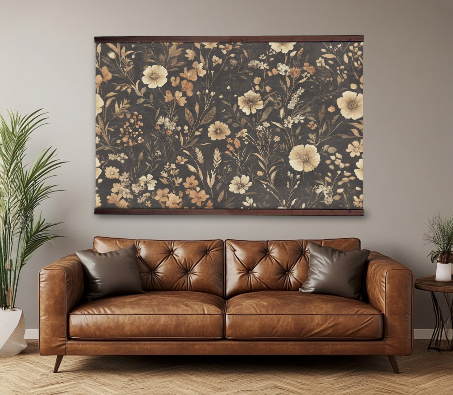 Vintage Floral Tapestry Wall Art – Dark Botanical William Morris Style with Wooden Hangers | Art Muse